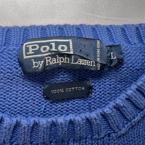 Polo Ralph Lauren Sweater Men's Size L Blue Knit PullOver Cotton Vintage * AS IS - Picture 5 of 11